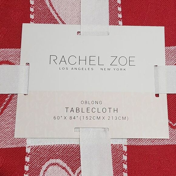 Rachel Zoe Red And White Hearts Woven Check Cotton Tablecloth 60x84in Oblong - Picture 2 of 13